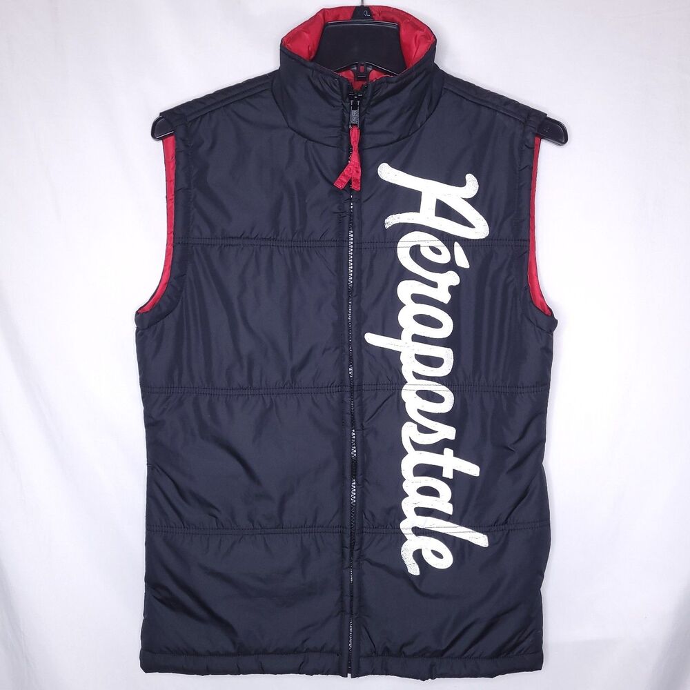 Aeropostale Puffer Vest Mens Small Black Full Zip Y2k